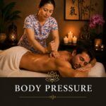 Experienced wellness practitioner providing a body pressure therapy session focused on relieving muscle tension in a peaceful treatment room at Cape Cod Healing Spa.