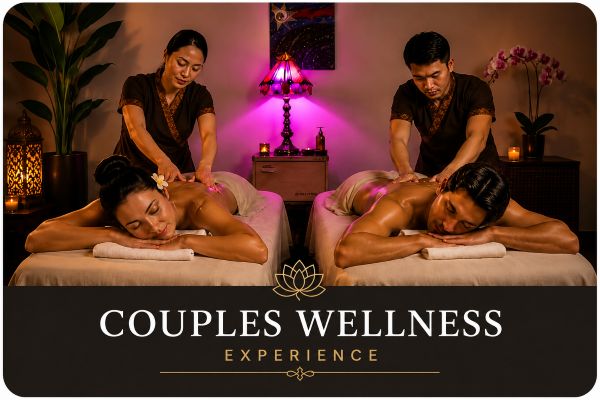 Couple enjoying side-by-side wellness sessions with experienced practitioners in a peaceful treatment room at Cape Cod Healing Spa.
