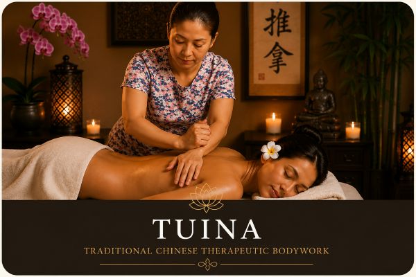 Owner of Cape Cod Healing Spa providing a traditional Tuina bodywork session in a peaceful treatment room.