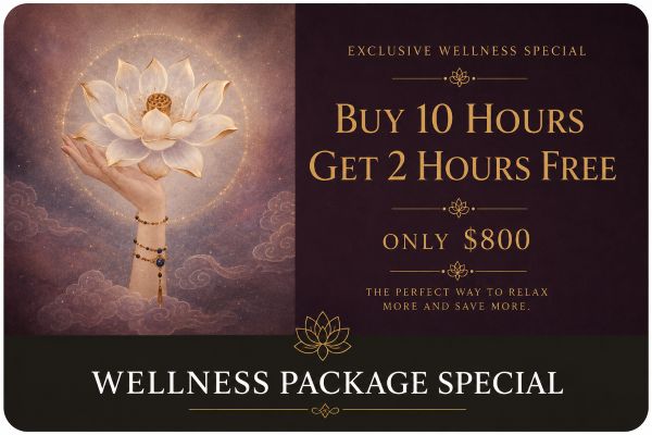 Promotional wellness package at Cape Cod Healing Spa offering 12 hours of personalized bodywork for the price of 10 in a luxury wellness setting.